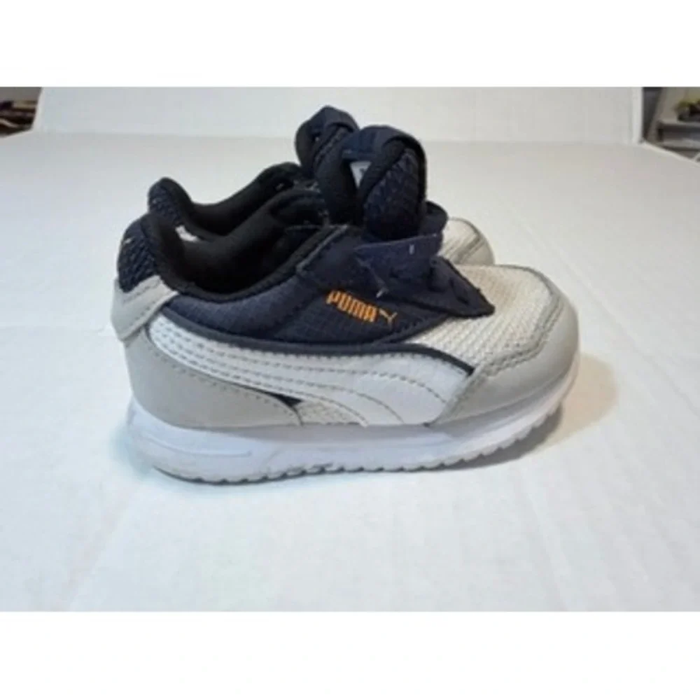 Puma R78 V Inf Kids Navy Blue Grey Orange Sneakers 405458-03 Size 5C